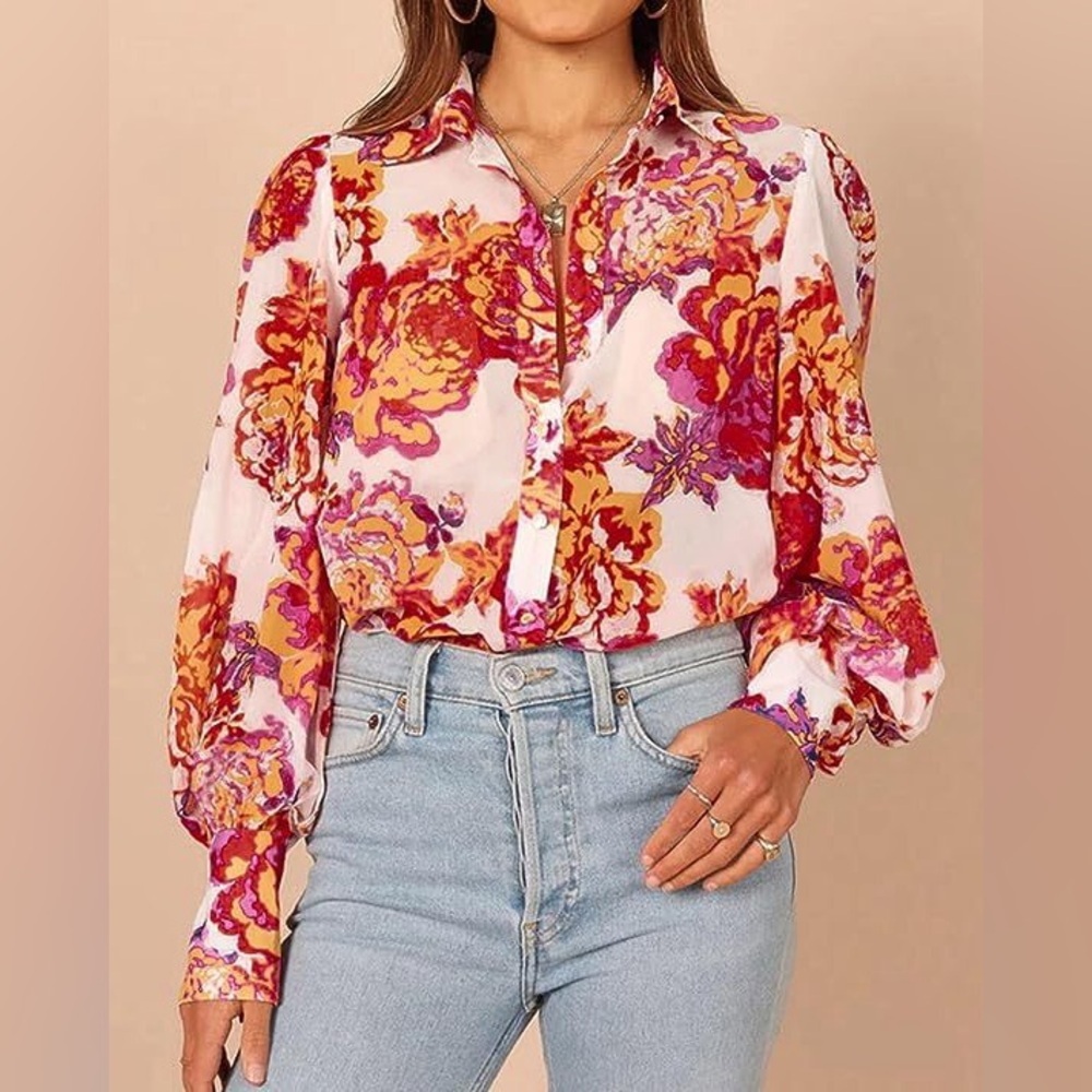 Plus Size Floral Print Long Sleeve Button Down Shirt NWOT 2XL - Picture 4 of 4